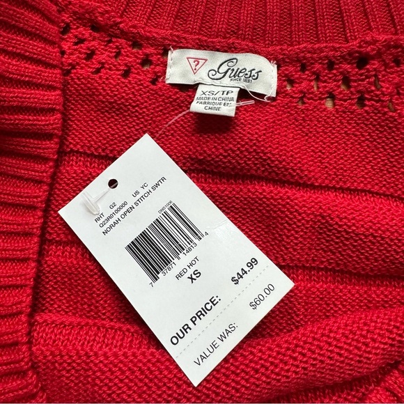 Guess Red Hot Knit Sweater Norah Open Stitch Short Sleeve Boat neck XS NWT - Picture 6 of 7